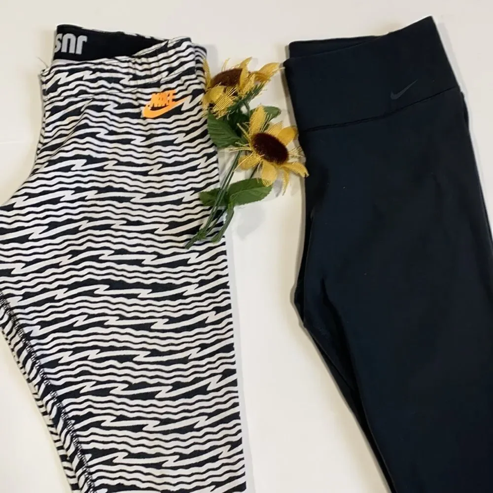 Bundle Of 2 Nike Leggings 7/8 & Ankle Length Black Solid & Zebra Animal‎ Print M